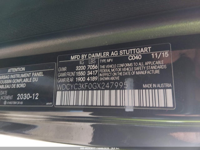 Продаж на аукціоні авто 2016 Mercedes-benz G 550 4matic, vin: WDCYC3KF0GX247995, номер лоту: 46283817
