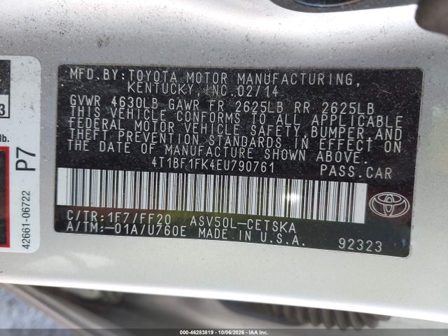 2014 Toyota Camry Se მანქანა იყიდება აუქციონზე, vin: 4T1BF1FK4EU790761, აუქციონის ნომერი: 46283819