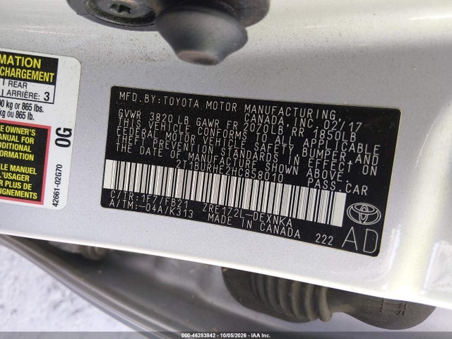 Toyota COROLLA LE 2017 2T1BURHE2HC858010 Image 9