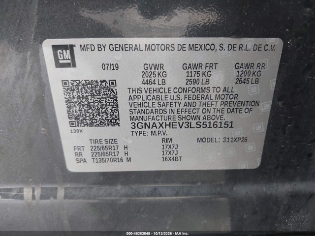 Продаж на аукціоні авто 2020 Chevrolet Equinox Fwd Ls, vin: 3GNAXHEV3LS516151, номер лоту: 46283848