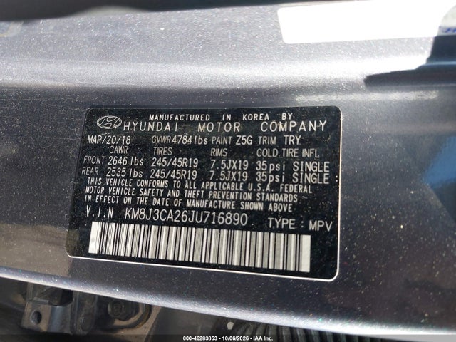 Продажа на аукционе авто 2018 Hyundai Tucson Value, vin: KM8J3CA26JU716890, номер лота: 46283853