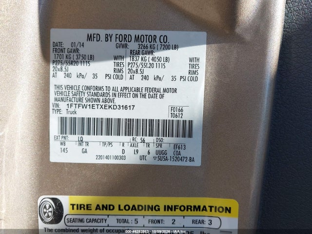 2014 Ford F-150 Xlt მანქანა იყიდება აუქციონზე, vin: 1FTFW1ETXEKD31617, აუქციონის ნომერი: 46283983