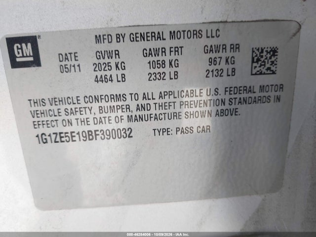 46284006 :رقم المزاد ، 1G1ZE5E19BF390032 vin ، 2011 Chevrolet Malibu Ltz مزاد بيع