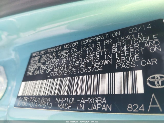 46284031 :رقم المزاد ، JTDKDTB37E1063734 vin ، 2014 Toyota Prius C Four مزاد بيع