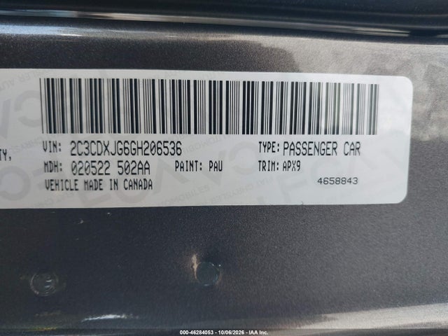 2016 Dodge Charger Sxt მანქანა იყიდება აუქციონზე, vin: 2C3CDXJG6GH206536, აუქციონის ნომერი: 46284053