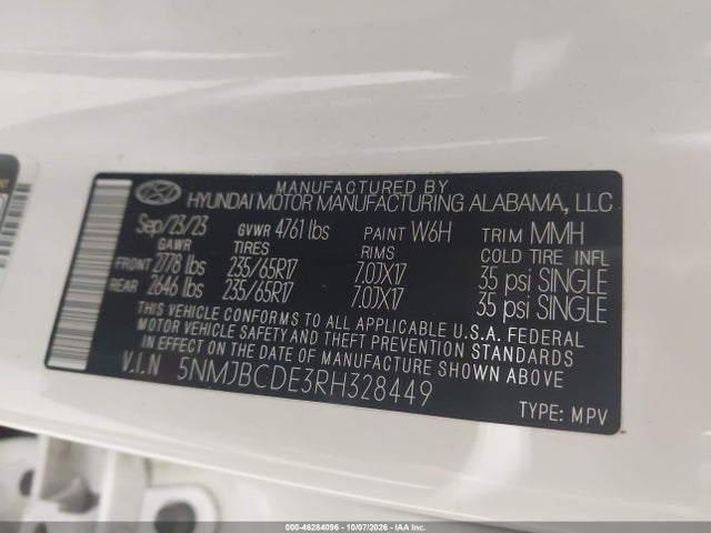 Продаж на аукціоні авто 2024 Hyundai Tucson Sel, vin: 5NMJBCDE3RH328449, номер лоту: 46284096