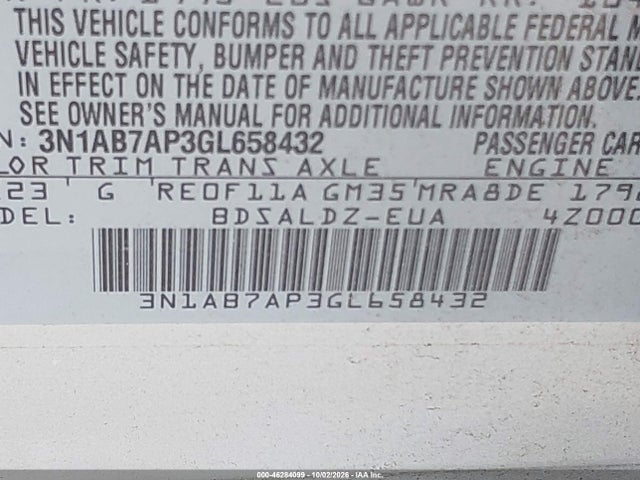 2016 Nissan Sentra Fe+ S/s/sl/sr/sv მანქანა იყიდება აუქციონზე, vin: 3N1AB7AP3GL658432, აუქციონის ნომერი: 46284099