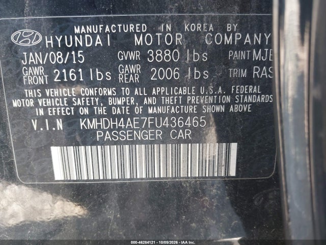 Aukcja sprzedaży 2015 Hyundai Elantra Se, vin: KMHDH4AE7FU436465, numer aukcji: 46284121