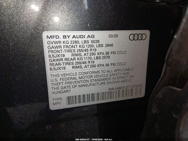 2026 Audi Q3 Tfsi Quattro S Tronic მანქანა იყიდება აუქციონზე, vin: WA1ABCFJ2T1070236, აუქციონის ნომერი: 46284127