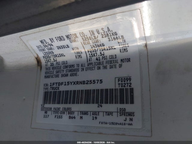 Продаж на аукціоні авто 1994 Ford F150, vin: 1FTDF15YXRNB25575, номер лоту: 46284206