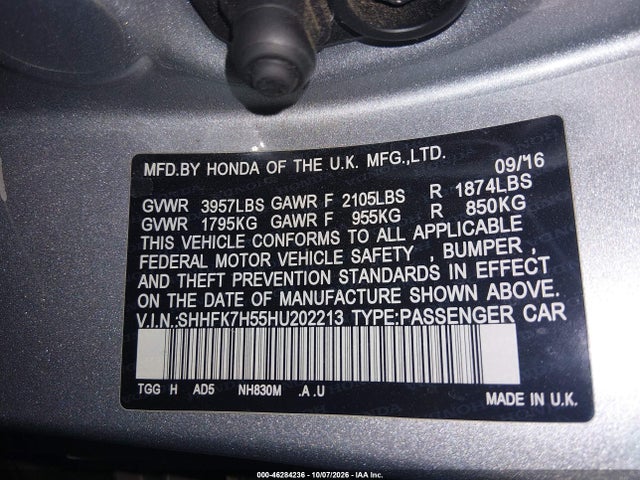 SHHFK7H55HU202213 Honda CIVIC EX