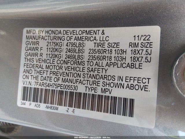 Продажа на аукционе авто 2023 Honda Cr-v Ex-l Awd, vin: 7FARS4H75PE005530, номер лота: 46284257