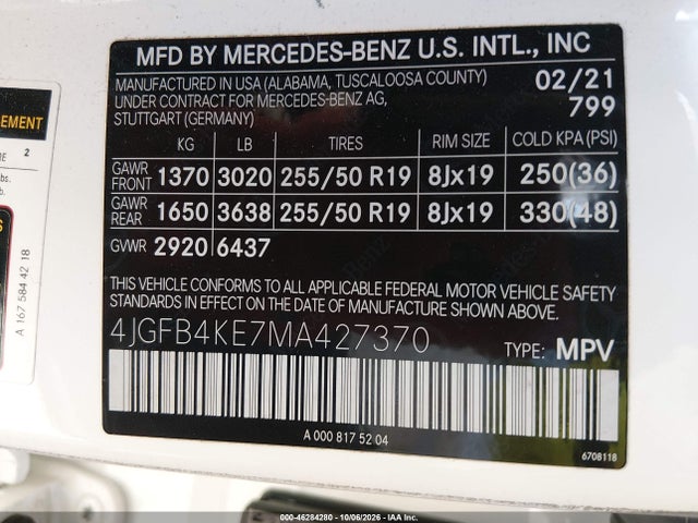 Продажа на аукционе авто 2021 Mercedes-benz Gle 350 4matic, vin: 4JGFB4KE7MA427370, номер лота: 46284280
