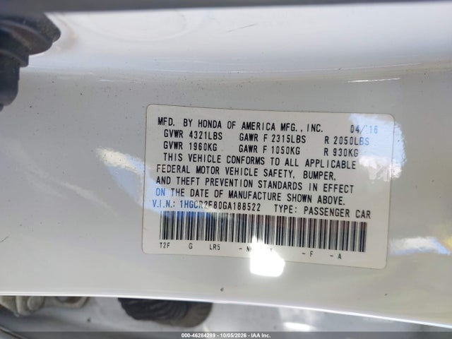 1HGCR2F80GA188522 Honda Accord Ex-l