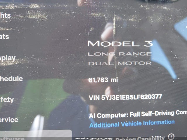 Продаж на аукціоні авто 2020 Tesla Model 3 Long Range Dual Motor All-wheel Drive, vin: 5YJ3E1EB5LF620377, номер лоту: 46284290