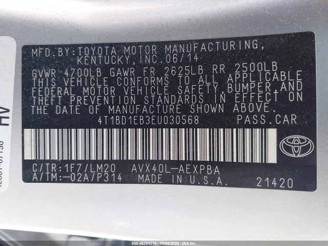 Продаж на аукціоні авто 2014 Toyota Avalon Hybrid Limited, vin: 4T1BD1EB3EU030568, номер лоту: 46284316