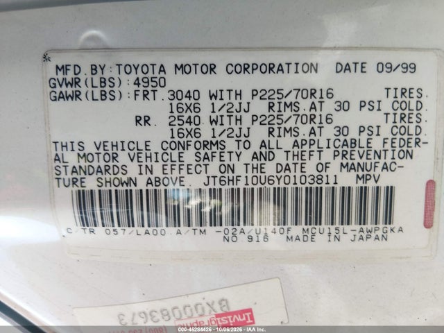 Продажа на аукционе авто 2000 Lexus Rx 300, vin: JT6HF10U6Y0103811, номер лота: 46284426