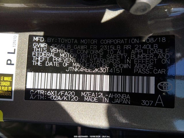 Aukcja sprzedaży 2019 Toyota Corolla Se, vin: JTNK4RBE2K3014151, numer aukcji: 46284469
