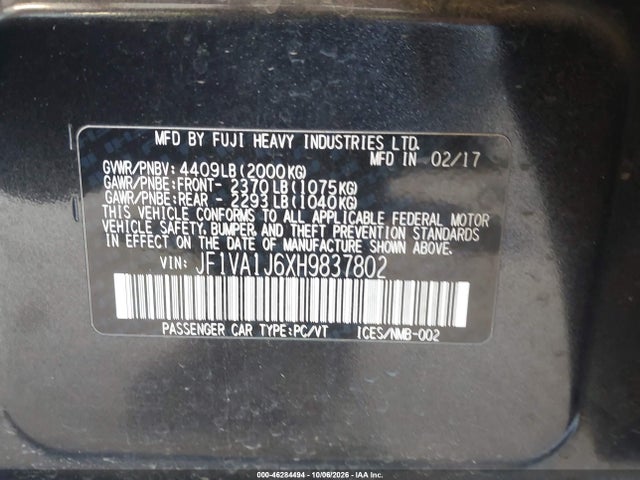 Subaru Wrx Limited 2017 JF1VA1J6XH9837802 Image 9