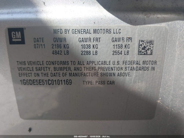 Продаж на аукціоні авто 2012 Cadillac Cts Luxury, vin: 1G6DE5E51C0101169, номер лоту: 46284497