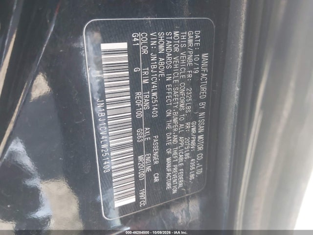 46284500 :رقم المزاد ، JN1BJ1CV4LW251403 vin ، 2020 Nissan Rogue Sport Sv Fwd Xtronic Cvt مزاد بيع