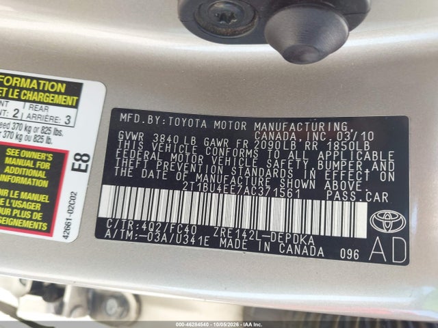 Продаж на аукціоні авто 2010 Toyota Corolla Le, vin: 2T1BU4EE7AC371561, номер лоту: 46284540
