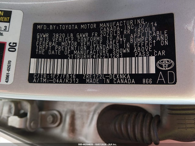 Aukcja sprzedaży 2014 Toyota Corolla Le, vin: 2T1BURHE4EC211281, numer aukcji: 46284625