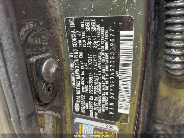 46284634 :رقم المزاد ، 5XYKT3A62DG319677 vin ، 2013 Kia Sorento Lx مزاد بيع