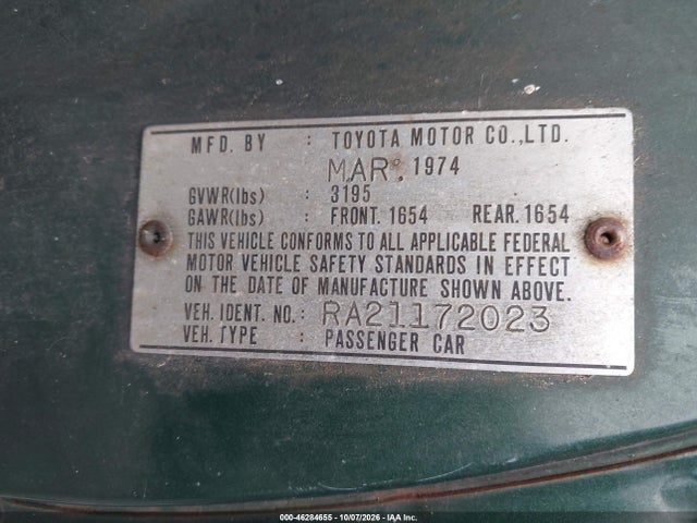 Auction sale of the 1974 Toyota Celica, vin: RA21172023, lot number: 46284655