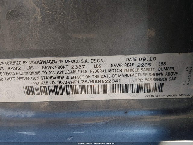 Auction sale of the 2011 Volkswagen Jetta Sportwagen 2.0l Tdi, vin: 3VWPL7AJ6BM622041, lot number: 46284688