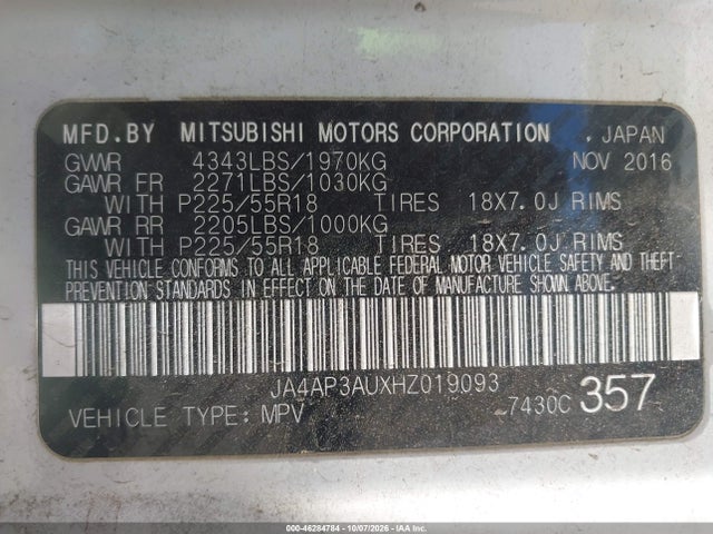 JA4AP3AUXHZ019093 Mitsubishi Outlander Sport 2.0 Es/2.0 Le