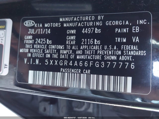 Продаж на аукціоні авто 2015 Kia Optima Sxl Turbo, vin: 5XXGR4A66FG377776, номер лоту: 46284787
