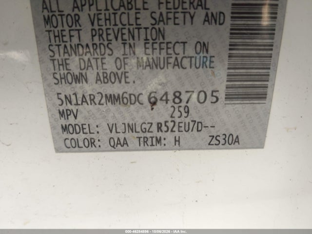 Aukcja sprzedaży 2013 Nissan Pathfinder Sl, vin: 5N1AR2MM6DC648705, numer aukcji: 46284896
