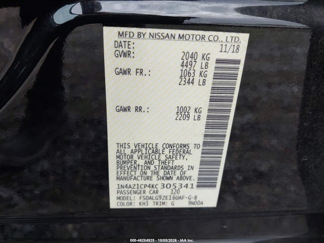 Продаж на аукціоні авто 2019 Nissan Leaf Sl, vin: 1N4AZ1CP4KC305341, номер лоту: 46284925