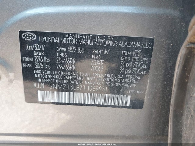 Aukcja sprzedaży 2018 Hyundai Santa Fe Sport 2.4l, vin: 5NMZT3LB7JH069931, numer aukcji: 46284980