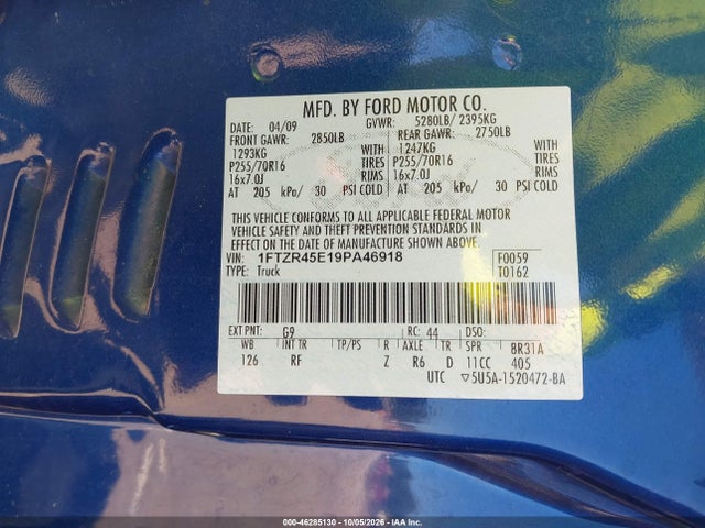Продажа на аукционе авто 2009 Ford Ranger Fx4 Off-road/sport/xlt, vin: 1FTZR45E19PA46918, номер лота: 46285130