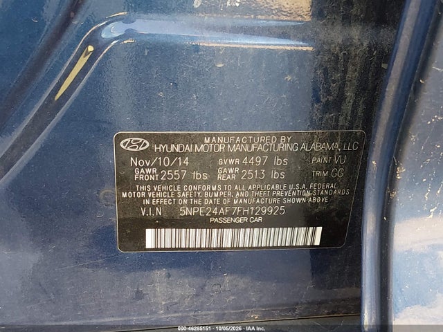 Aukcja sprzedaży 2015 Hyundai Sonata Se, vin: 5NPE24AF7FH129925, numer aukcji: 46285151