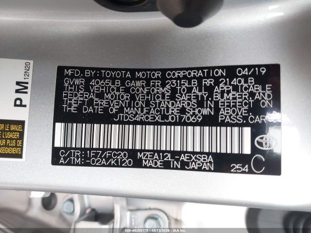 Aukcja sprzedaży 2020 Toyota Corolla Se, vin: JTDS4RCEXLJ017069, numer aukcji: 46285178