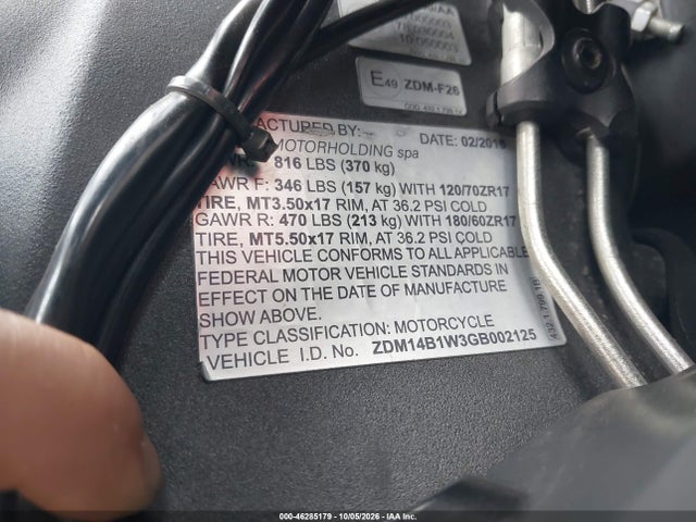 Aukcja sprzedaży 2016 Ducati Superbike 959 Panigale, vin: ZDM14B1W3GB002125, numer aukcji: 46285179