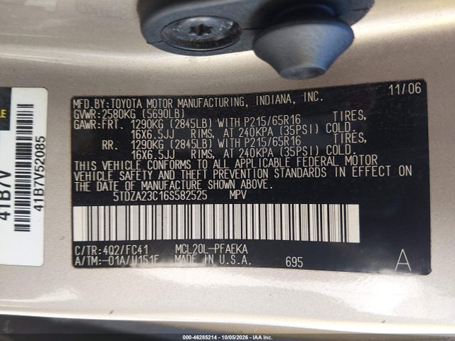 Продаж на аукціоні авто 2006 Toyota Sienna Le, vin: 5TDZA23C16S582525, номер лоту: 46285214