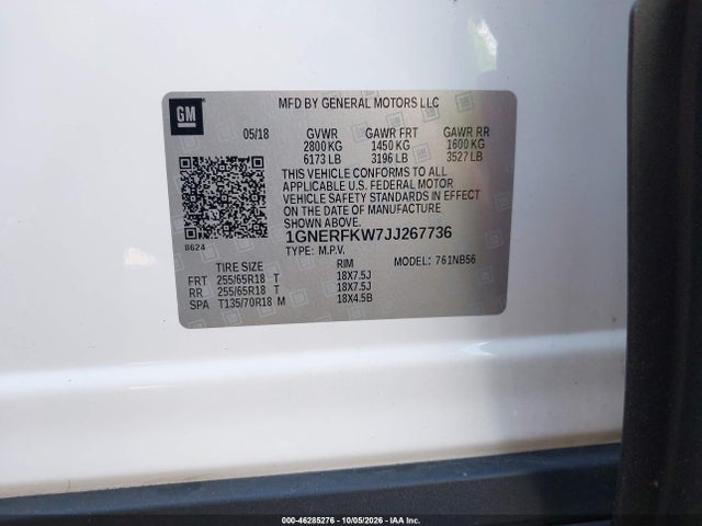 Aukcja sprzedaży 2018 Chevrolet Traverse Ls, vin: 1GNERFKW7JJ267736, numer aukcji: 46285276