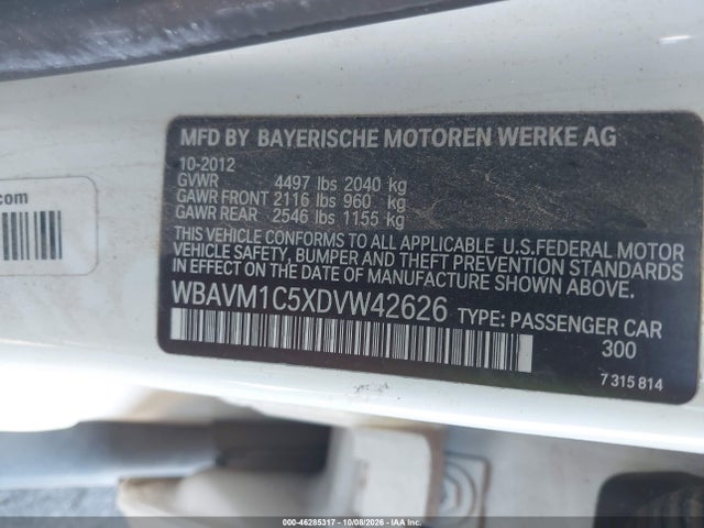 Продажа на аукционе авто 2013 Bmw X1 Sdrive28i, vin: WBAVM1C5XDVW42626, номер лота: 46285317