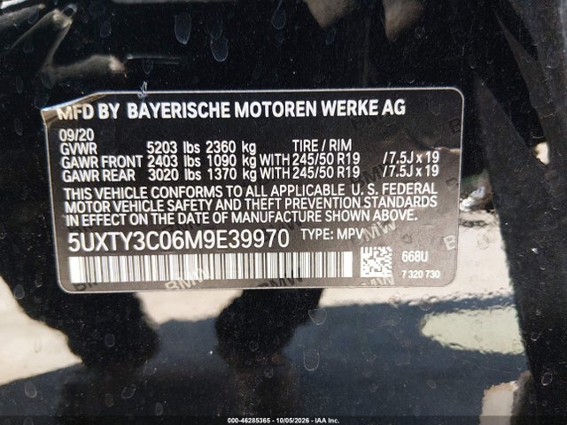 BMW X3 Sdrive30i 2021 5UXTY3C06M9E39970 Image 9