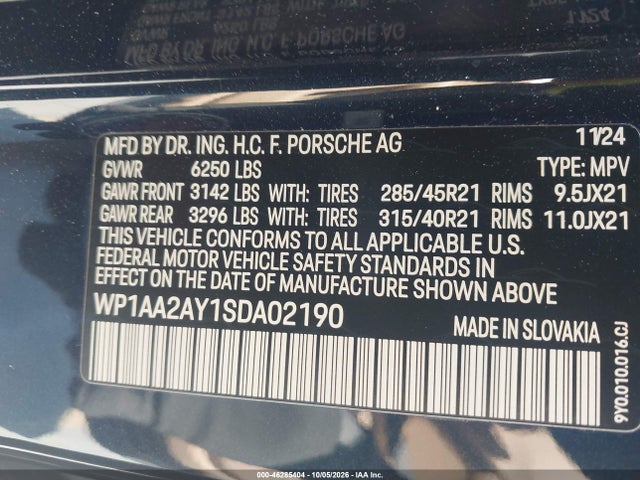 Продаж на аукціоні авто 2025 Porsche Cayenne, vin: WP1AA2AY1SDA02190, номер лоту: 46285404