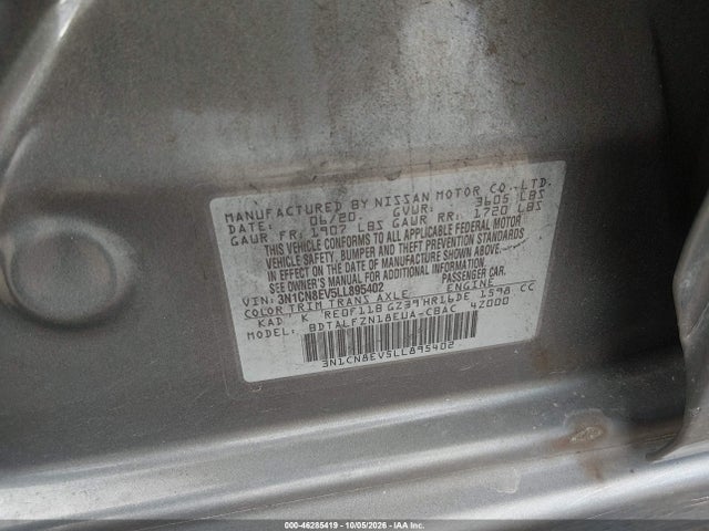 Aukcja sprzedaży 2020 Nissan Versa Sv Xtronic Cvt, vin: 3N1CN8EV5LL895402, numer aukcji: 46285419