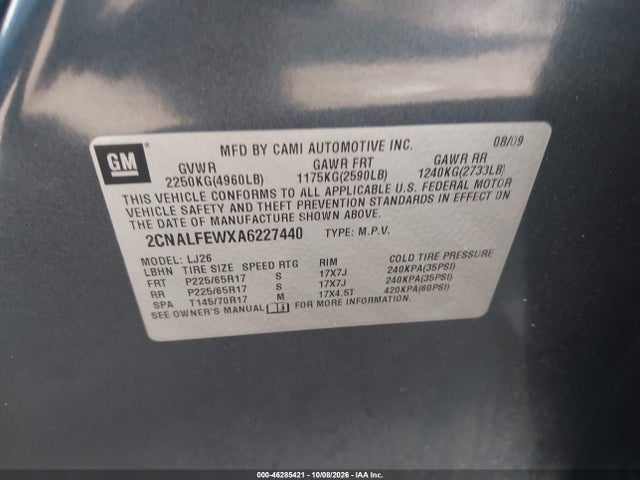 Продаж на аукціоні авто 2010 Chevrolet Equinox Ltz, vin: 2CNALFEWXA6227440, номер лоту: 46285421