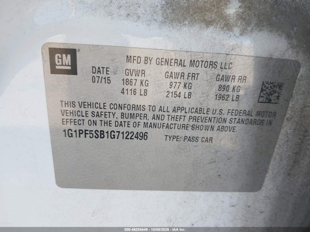 1G1PF5SB1G7122496 Chevrolet Cruze Limited 2lt Auto