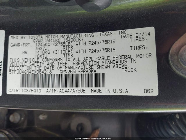 Aukcja sprzedaży 2014 Toyota Tacoma Prerunner V6, vin: 5TFJU4GN4EX064218, numer aukcji: 46285466