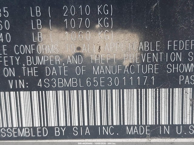 Aukcja sprzedaży 2014 Subaru Legacy 2.5i Limited, vin: 4S3BMBL65E3011171, numer aukcji: 46285485