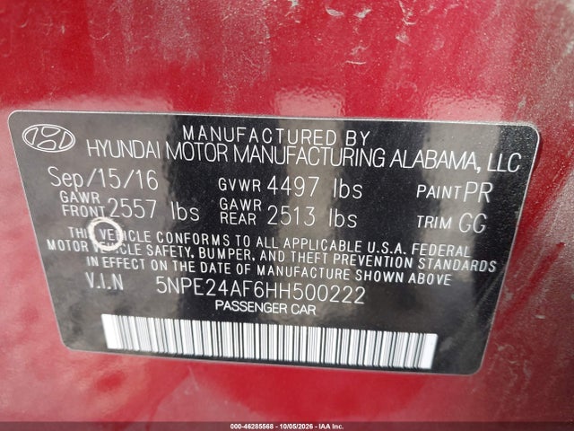 Hyundai SONATA SE 2017 5NPE24AF6HH500222 Image 9